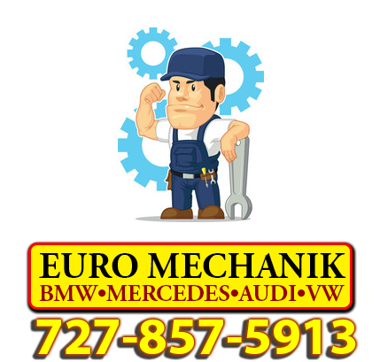 Euro Mechanik Logo & Phone with Small Mechanic Cartoon