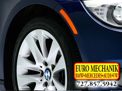 Photo of a BMW tire with Euro Mechanik Logo