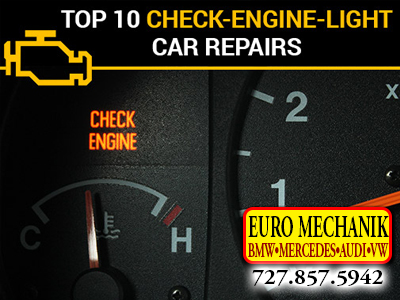 Photo of a check engine light with Euro Mechanik Logo